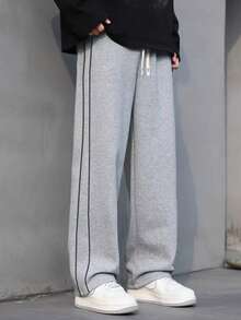 1pc 男士抽绳腰宽松阔腿休闲运动裤，秋冬