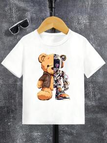 Set di 3 magliette casual a girocollo estive con stampa di orsacchiotti per neonati maschi