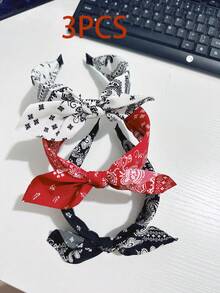 3 pièces Bandeaux style bohème en polyester avec nœud papillon, convient pour les accessoires de cheveux de printemps/été, serre-tête, accessoires pour la tête - Multicolore - Voir 2