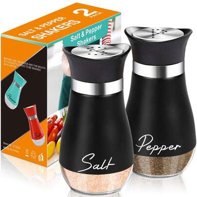 2pcs/Set Salt And Pepper Shaker Set, Condiment Jars, Storage Containers, Salt Cellar, For Home Kitchen, Restaurant, Outdoor Picnic, 4 Oz Bottom Glass Salt And Pepper Bottles With Stainless Steel Lids, Refillable Design, Suitable For Kitchen, Camping, Barbecue, Halloween Decor