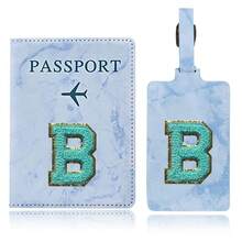 Passport Case And Baggage Tag Travel Accessories Personalised Initial With Name Monogram Luggage Portable Tag PU Leather For Suitcase Baggage Handbag Tags Travel Bag Label Tag Best Gift Passport Holder For Travel For Flight Passport Cover - Blue - View 26