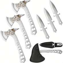 Backyard Axe Throwing Game (3 Axes 3 Darts), Throwing Axe And Tomahawk Set. With Bottle Opener And Nylon Sheath.10 Inch Throwing Axe. Great For Adult Games And Fun! - 3 Axes 3 Darts/Silver - View 2