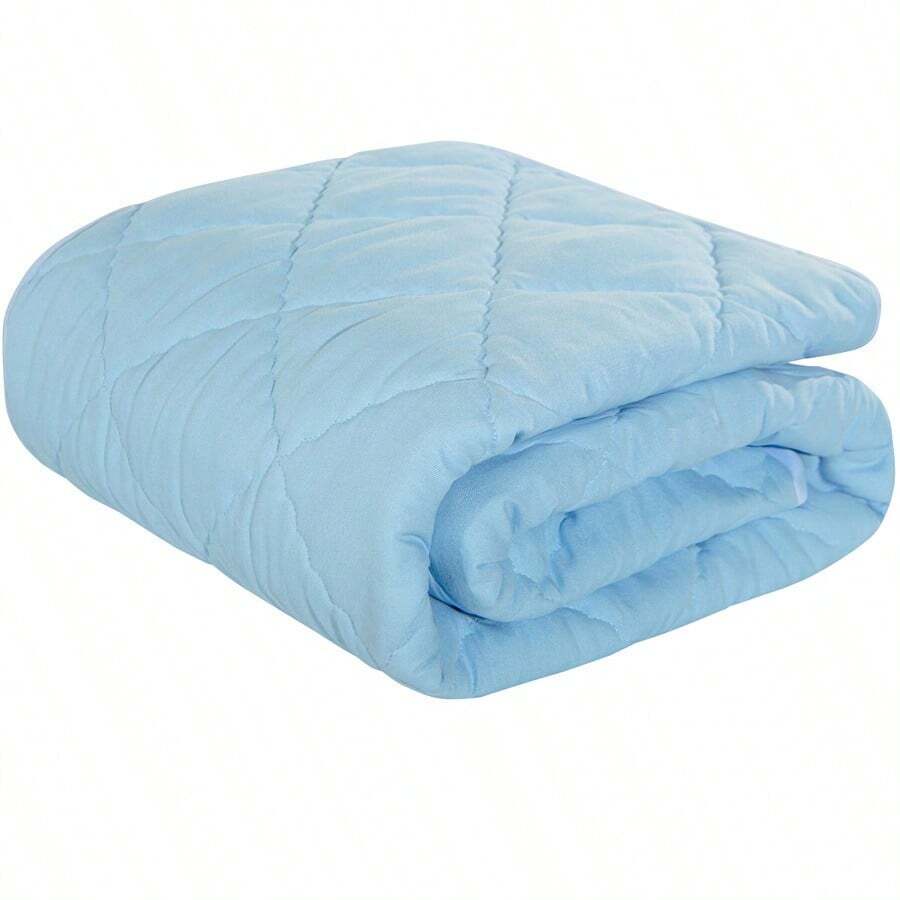 1PC Comforter, Lightweight And Warm Solid Color Quilte - Light Blue - View 1