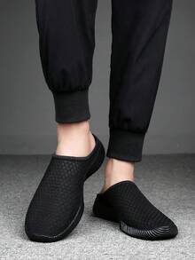 Breathable Mesh Flat Slide Sandals, Lightweight And Casual Flat Loafers - Black - View 5