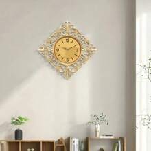 41cm European Wall Clock, Geometric Shape Design, Minimalist Floral Pattern, Metal Iron Frame Room Decor Bedroom Decor Dormitory Decor Back To School School Decor School Surprise