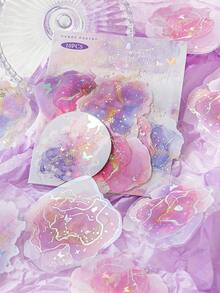 CANDY POETRY 10入/包 水彩紮染全息貼紙，創意美學貼紙，DIY裝飾拼貼手工用品，節日禮物，個性化剪貼簿學校文具用品 - 粉色 - 查看 7