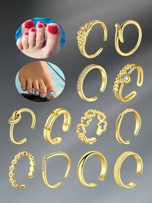 CIZME 2Pcs Gold/Silver Adjustable Toe Rings Beach Foot Jewelry For Women Open Toe Ring CZ Flower Love Toe Rings