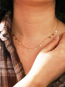 Nooxian 1 件女士迷你星流苏项链，多层海滩风格珠宝，防过敏不锈钢，防水，适合春夏季，时尚配饰和礼物 - 金黃色 - 查看 5