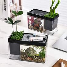 Kleines Aquarium, Aquarium mit oberer Belüftungsöffnung, großes Öffnungsdesign, transparentes Aquarium mit glatten Kanten, saftiger Landschaftsblumentopf - Schwarz - Übersicht 2