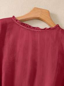 Women's Embroidered Loose Retro Boho Style Mid-Sleeve Blouse, Spring/Summer - Rose Red - View 6