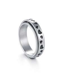 1pc Stainless Steel Heart & Moon Rotatable Ring - Multicolor - View 21