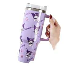 Sanrio 1 pièce Tasse de voyage en acier inoxydable de 40 oz Sanrio Kuromi avec couvercle et paille - étanche, s'adapte au porte-gobelet de la voiture, garde les boissons chaudes ou froides, boissons fraîches en été, design de dessin animé mignon avec étoiles et personnages - cadeau parfait pour l'anniversaire et la Saint-Valentin