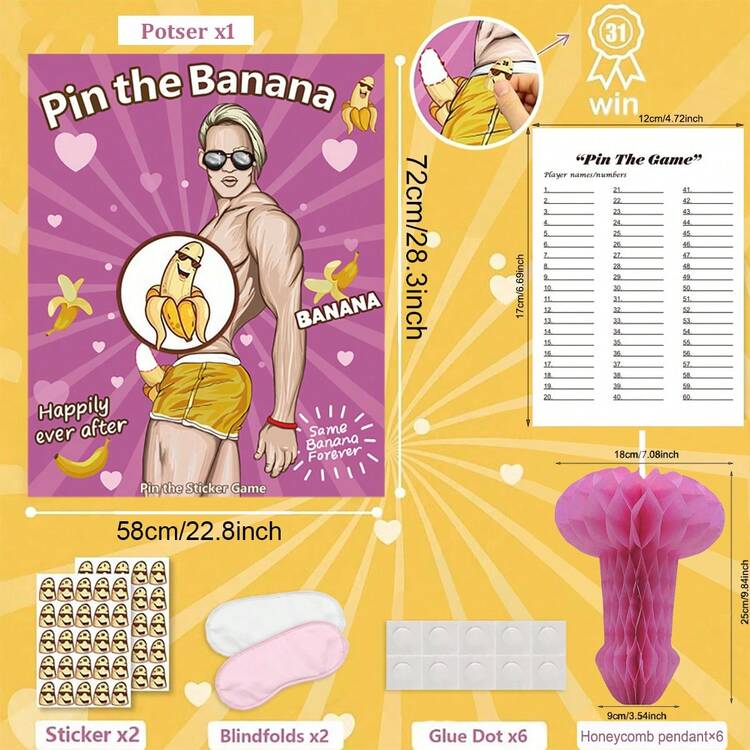 Decorações para Despedida de Solteira, 1 Peça/6 Pacotes de Suprimentos para Despedida de Solteira, Pompom de Favo de Mel Suspenso, Bottom Rosa Adequado para Chá de Panela, Festa da Galinha, Acessórios de Festa da Galinha, Acessórios de Despedida de Solteira, Noiva Casamento Noivado Rosa, Jogo de Colocar a Banana no Gato, Jogos de Festa de Casamento, Festa de Noivado, Noite das Meninas - Multicolorido - Visão 14