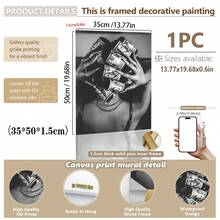 1幅黑色艺术油画，时尚女性艺术，墙面艺术，女子手持钞票帆船帆布油画艺术印刷海报墙面装饰，家居礼品，客厅，浴室，卧室，厨房 - 彩色 - 查看 16