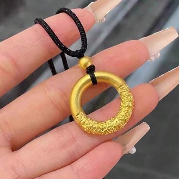 Fashionable 18K Gold Plated Good Fortune Hoop Necklace, Suitable For Wedding, Party, Holiday And Daily Wear, Pendant Rope Chain Necklace, Unisex Lucky Charm Gift