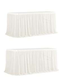 1 pieza Falda de mesa de poliéster, apta para mesas rectangulares, resistente a las arrugas y fácil de limpiar con volantes, ideal para mesas de pastel de cumpleaños, banquetes, bodas, despedidas de soltera y diversas celebraciones - Multicolor - Ver 48