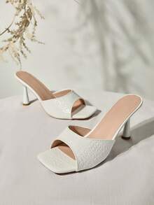 White Women's High-Heeled Summer Sandals & Slippers, New Arrival, With Mid-Heel, Thin-Heel, Comfortable Wearing And Suitable For Various Occasions, Simple & Fashionable Style Winter Gifts - White - View 1