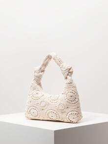 Túi Tote Dệt Móc Hoa Rỗng Cho Nữ, Bộ Móc, Túi Đi Biển Bằng Rơm Boho, Đồ Dùng Thiết Yếu Khi Đi Du Lịch, Trang Phục Đi Nghỉ Cho Nữ (Họa Tiết Ngẫu Nhiên) - Màu be - Xem 3