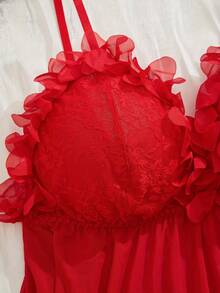 Plus Size Lace Patchwork Camisole Nightgown And Thong Lingerie Pajama Set, Christmas