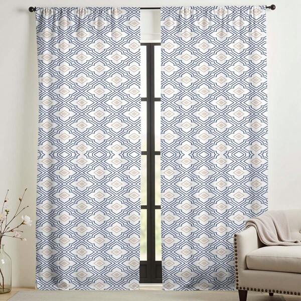 2 piezas Cortinas elegantes con diseño geométrico - Armonía - Tratamiento de ventana de bolsillo con diseño floral y estrellado para dormitorio, oficina, cocina, sala de estar, estudio, decoración, cortinas para sala de estar