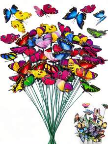 10 件户外花园装饰鲜艳的 3D 蝴蝶花园桩 - 蝴蝶地桩适用于户外露台花盆、露台、花盆和盆景发光的彩色装饰、园艺装扮 - 由耐用的聚氯乙烯制成，情人节现代家居装饰 - 彩色 - 查看 5