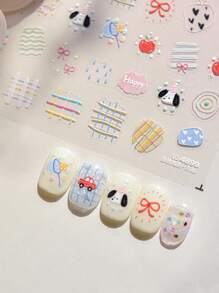 1 Pack/Sheet Cute Cartoon Dog Nail Stickers, New Embossed Bow, Apple Line Nail Art Decals, Suitable For Nail Salons And Personal Use