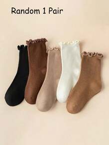 5 Pairs Of Children's Socks, Solid Color Lace Shape Princess Socks, Can Be Matched All Year Round, Simple And Comfortable, Daily Travel Sports Can Be Worn.