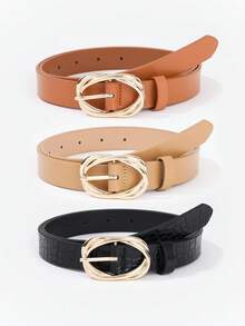 3件套时尚爆款金色U型扣腰带，女士适用，适合各种节日、派对、休闲和娱乐场合