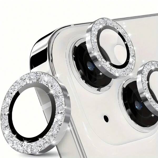 Apple 16,15,14,13,12,11 ProMax Series Compatible, Silver Glitter Lens Film Decoration & Protection, [Genuine] [High Definition] [Easy Installation]
