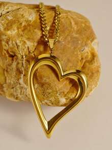 MECYLIFE 1 件不锈钢朋克空心心形吊坠项链，嘻哈链式珠宝，适合女士 - 金黃色 - 查看 2