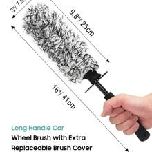 Car Wheel Cleaning Brush, Microfiber Flat Wheel Rim Cleaner Brush With Extra Removable Cover, Car Cleaning Brush For Wheels Tire Fenders Engine Exhaust Tips