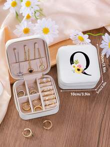 1 件花卉首字母首饰盒、A-Z 字母旅行首饰盒、伴娘、结婚礼物、字母戒指盒、女士礼品盒、PU 皮革首饰盒（用于戒指、吊坠、耳环、项链等） - 女孩和女士礼品盒。