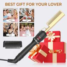 UKLISS Fer à friser et à lisser 2-en-1, peigne en cuivre avec fonction de frisage et de lissage, brosse lissante électrique