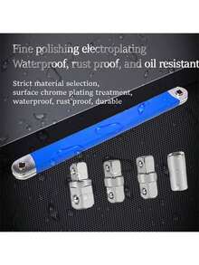 1pc Multi-Angle Ratchet Wrench - Dual-Head Tool For Automotive Repairs & Tight DIY Spaces (4 Adapters, Effort-Saving Design & Compact Home Workshop Kit) - Blue - View 8