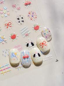 1 Pack/Sheet Cute Cartoon Dog Nail Stickers, New Embossed Bow, Apple Line Nail Art Decals, Suitable For Nail Salons And Personal Use