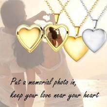 Colar com medalhão de foto em formato de coração com foto personalizada - Pingente de aço inoxidável faça você mesmo com corrente dourada, personalizável para acessórios de moda masculina, colar com foto personalizado | Colar com corrente dourada | Design exclusivo, colar personalizado