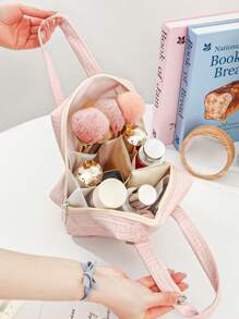 1 peça bolsa de higiene pessoal à prova d'água com vários compartimentos, bolsa para armazenamento de cosméticos, bolsa de higiene feminina casual com zíper, bolsa de maquiagem de grande capacidade, bolsa de cosméticos portátil para viagem com alça, bolsa organizadora moderna para cosméticos e cuidados com a pele, pincéis de maquiagem, esmaltes, presentes para amigos, irmãs, familiares e professores para o novo semestre, Dia dos Namorados, aniversário