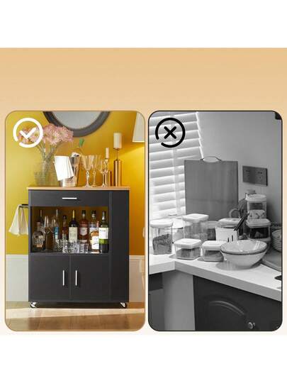 SoBuy FKW113 SCH, Kitchen Trolley Cart Storage Serving Cabinet Microwave Cabinet, Zwart view 8