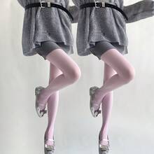 1 Pair Women's Pink Velvet Tights, Fashionable & Minimalist Design, Suitable For Spring & Autumn (May Have Slight Color Difference Due To Lighting) - Pink - View 8