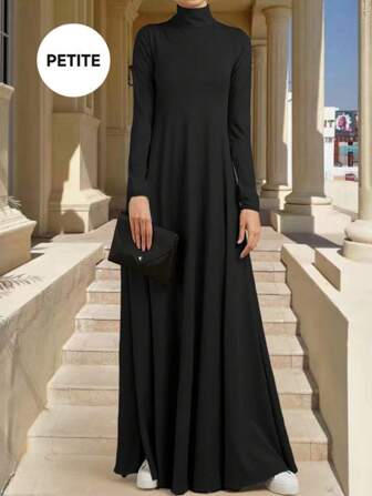Petite Women's High Neck Casual Long Sleeved Dress, Middle Eastern Dress