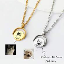 Personalized Laser Engraved Pet Photo & Name Rotatable Ring Pendant Necklace, Customized Memorial Jewelry Gift For Men & Women