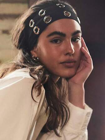 1pc Women Hollow Out Eyelets Elastic Headband Y2k Girls Punk Grunge Wide Hairbands Stretchy Casual Hair Accessory, Hair Accessories Fall Winter Hair Band For Vacation Outfits Woman Elegant Scarf Women Bandanas Soft Headwrap