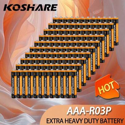 KOSHARE KOSHARE 120/100/80/60/4 piezas, batería de carbono AAA, adecuada para control remoto, reloj despertador, timbre, cocina de gas, calentador de agua, llaves de coche, mando de juegos, linterna, alto rendimiento, durable y de larga duración [Batería desechable]