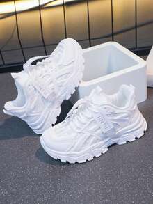 1 双儿童透气网眼一脚蹬休闲运动鞋，低帮，舒适，适合女孩、男孩、青少年、学生，白色，春夏秋季