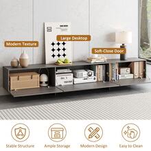 Soporte de TV moderno de 76,4'' para 55/65/75 pulgadas, consola de TV larga con gabinete, centro de entretenimiento moderno con almacenamiento, consola multimedia, mesa para televisor para sala de estar, dormitorio - Gris - Ver 4