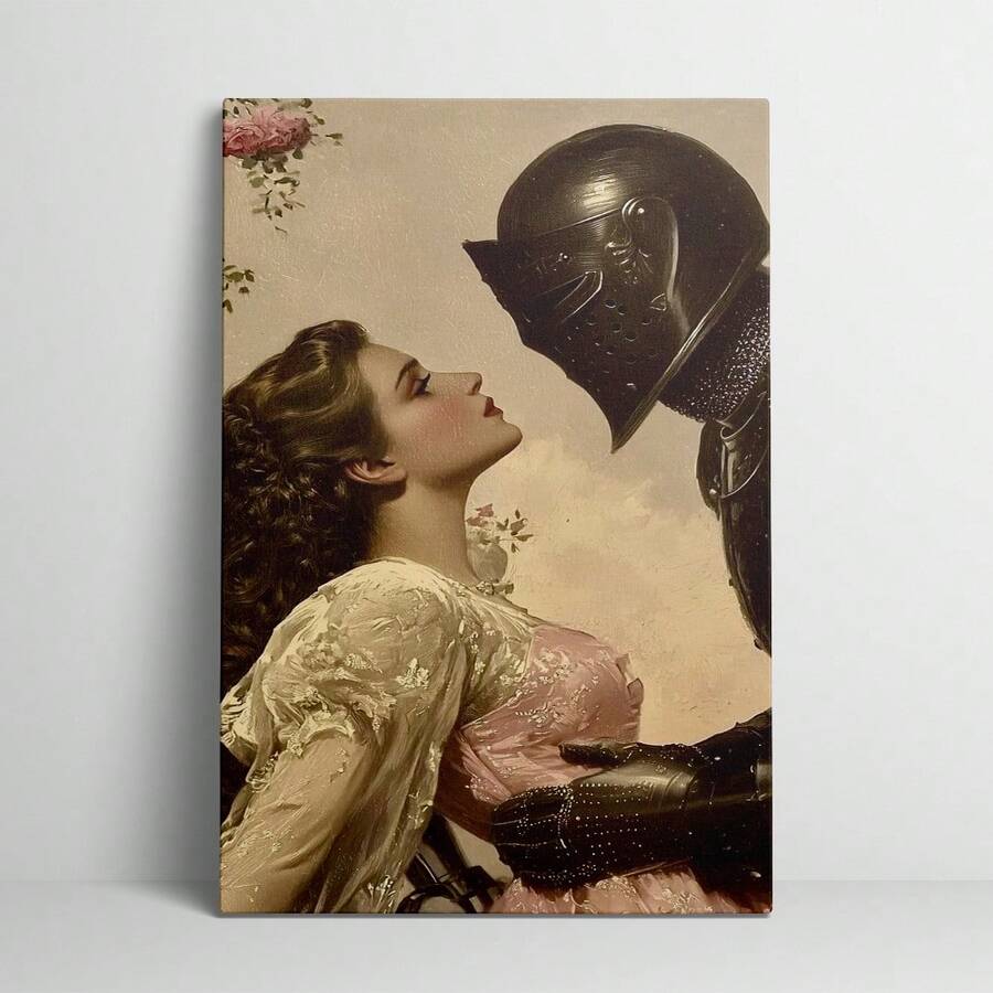 1 Pc Canvas Painting,Medieval Knight, Lady, Romantic, Armor, Floral Elements, Canvas Art,Wood Framed Painting (1) Thickness 2.5 Cm/ 1 Inch-Home Decoration For All Occasions,Ideal New Year, Valentine's Day,Thanksgiving,Easter,Christmas Gift,Room Decoration Aesthetic,Wall Decoration Art,Perfect Gift,Autumn And Winter Wall Decoration,Living Room Decoration, Bedroom Decoration, Kitchen Decoration, Entry Decoration, Bathroom Decoration, Direct Wall Painting, High Quality Wall Painting Poster,Modern Home Decoration Stretched And Framed Ready To Hang - Black - View 1
