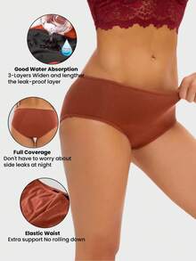 3pcs Women's Leak-Proof Menstrual Underwear, Solid Color Simple Breathable Panties - Multicolor - View 2