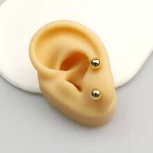 1 对女士 14K 镀金光滑小珍珠耳钉，适合日常佩戴、派对、生日礼物 - 彩色 - 查看 2