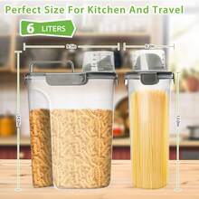 Rice Storage Container, 5 To 10lb Dry Food Airtight Dispenser, Pet Dog Cat Food Canister, Free Clear Plastic Kitchen And Pantry Bin For Oatmeal, Cereal, Pasta, Flour Pack Of 2 Grey - 3L+6L/灰色 - 查看 2