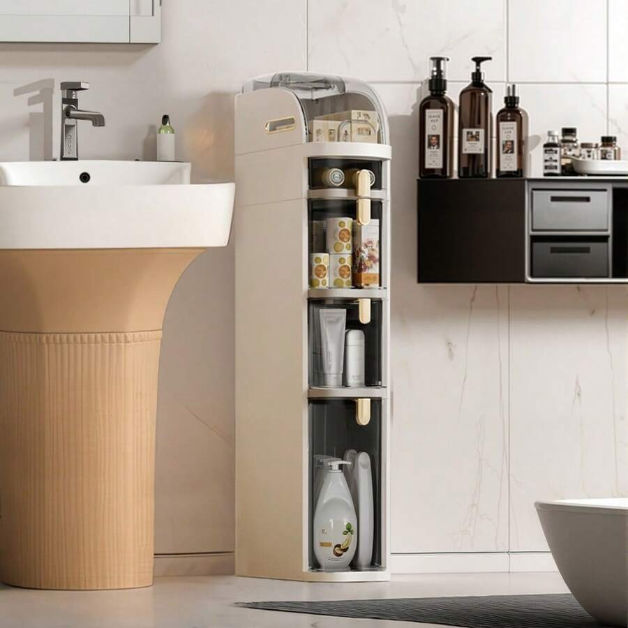 Gabinete de almacenamiento estrecho de plástico con cajones, cajonera con 4 ruedas, cómoda de cajones, organizador de baño estrecho y a prueba de agua para cocina, dormitorio, lavandería - Blanco - Ver 1